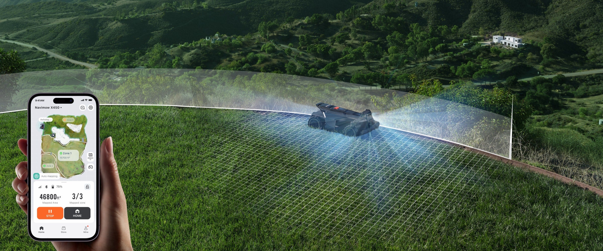 <p>Automatically recognises boundaries and builds virtual maps without perimeter walking.</p>