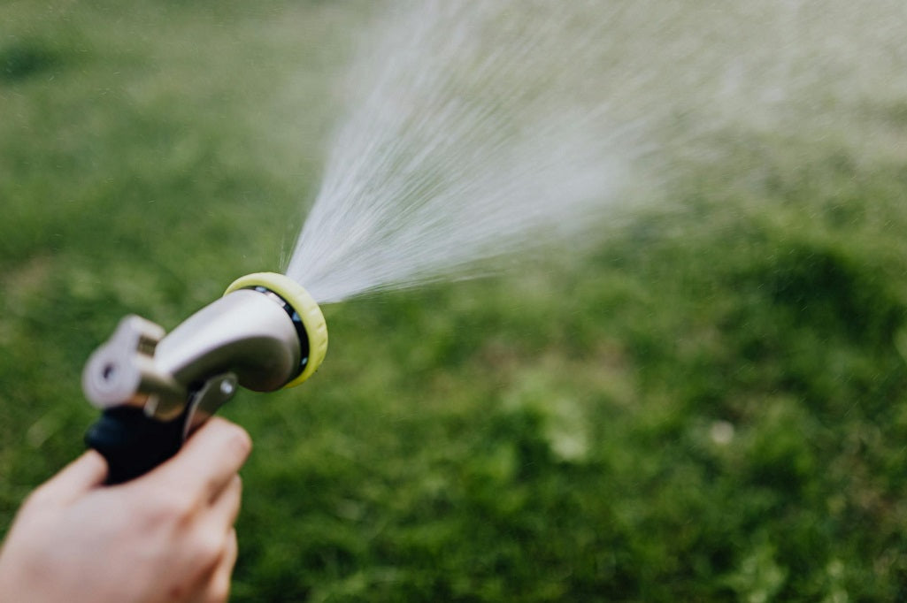 Hand watering green lawn for Segway Navimow maintenance