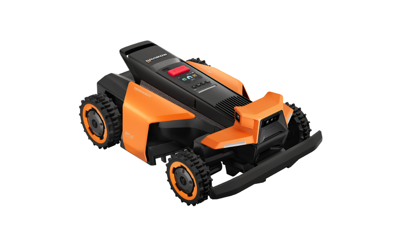 A Navimow i110N robot lawn mower is on white background.