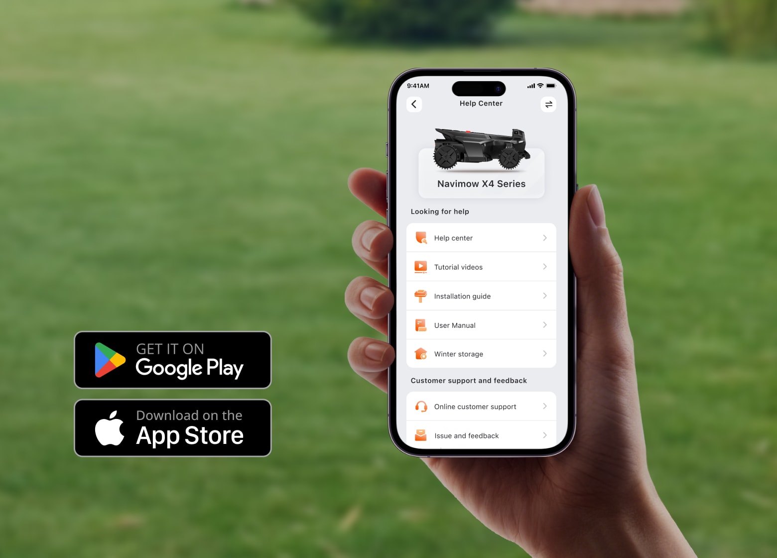 Navimow X4 Series robot lawn mower app shown on smartphone.