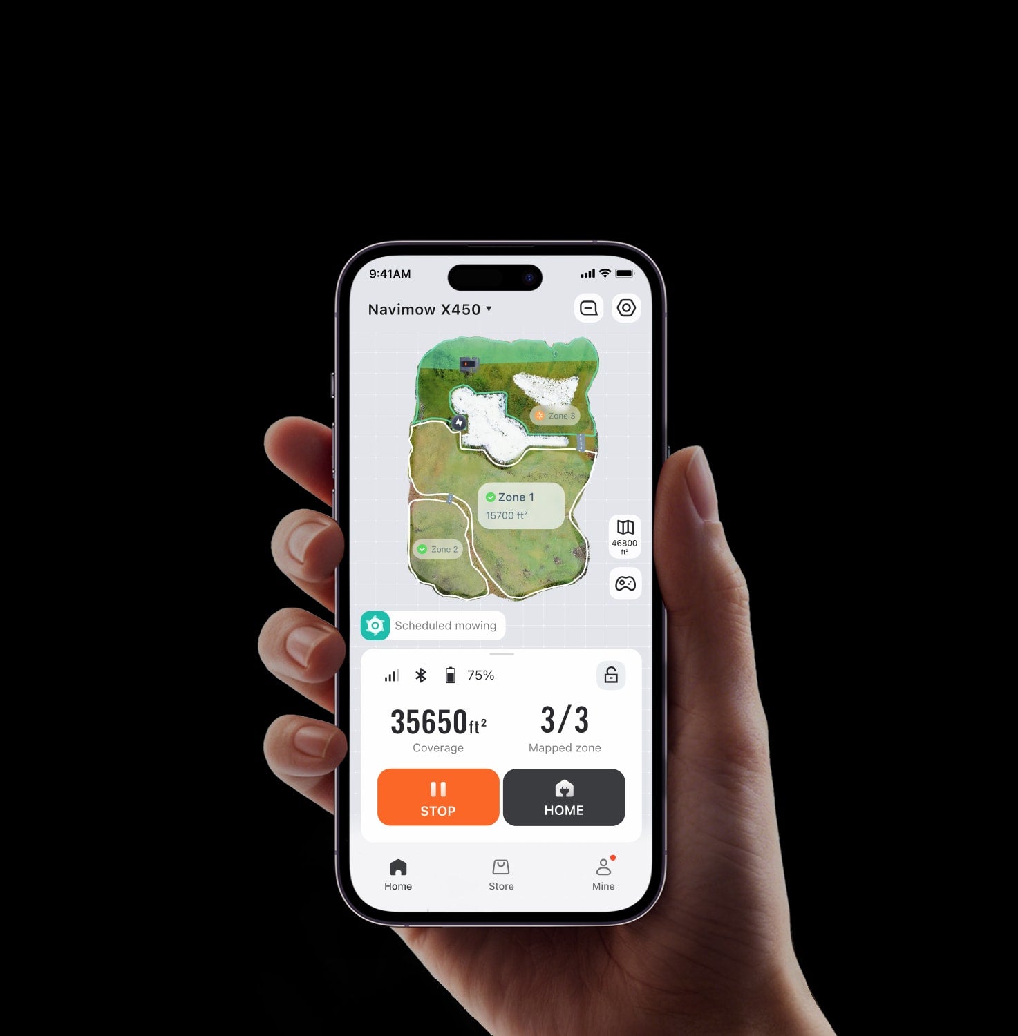 A smartphone showing the Navimow X4 robot lawn mower app.