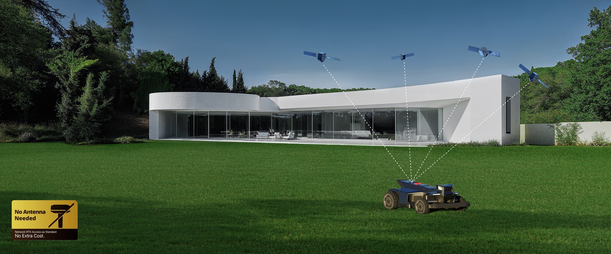 <p>Fast deployment with antenna-free RTK and one-click mowing.⁷  Works consistently in any weather.</p>