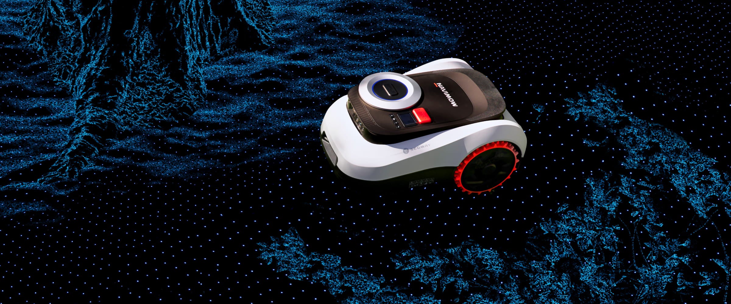 Segway Navimow i2 LiDAR robot lawn mower on a digital grid.