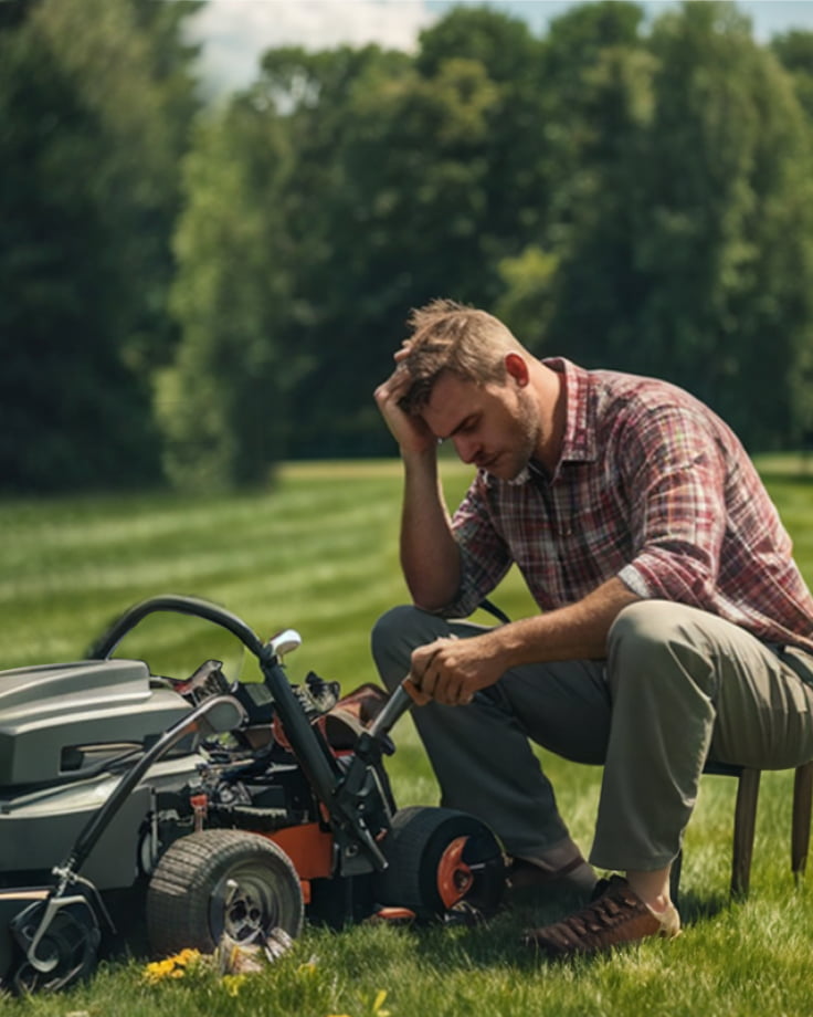 Frustrated man really needs a Navimow i110E robot lawn mower.